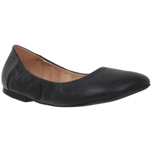 Black Ballet Flats Round Toe Genuine Leather Elastic Side
