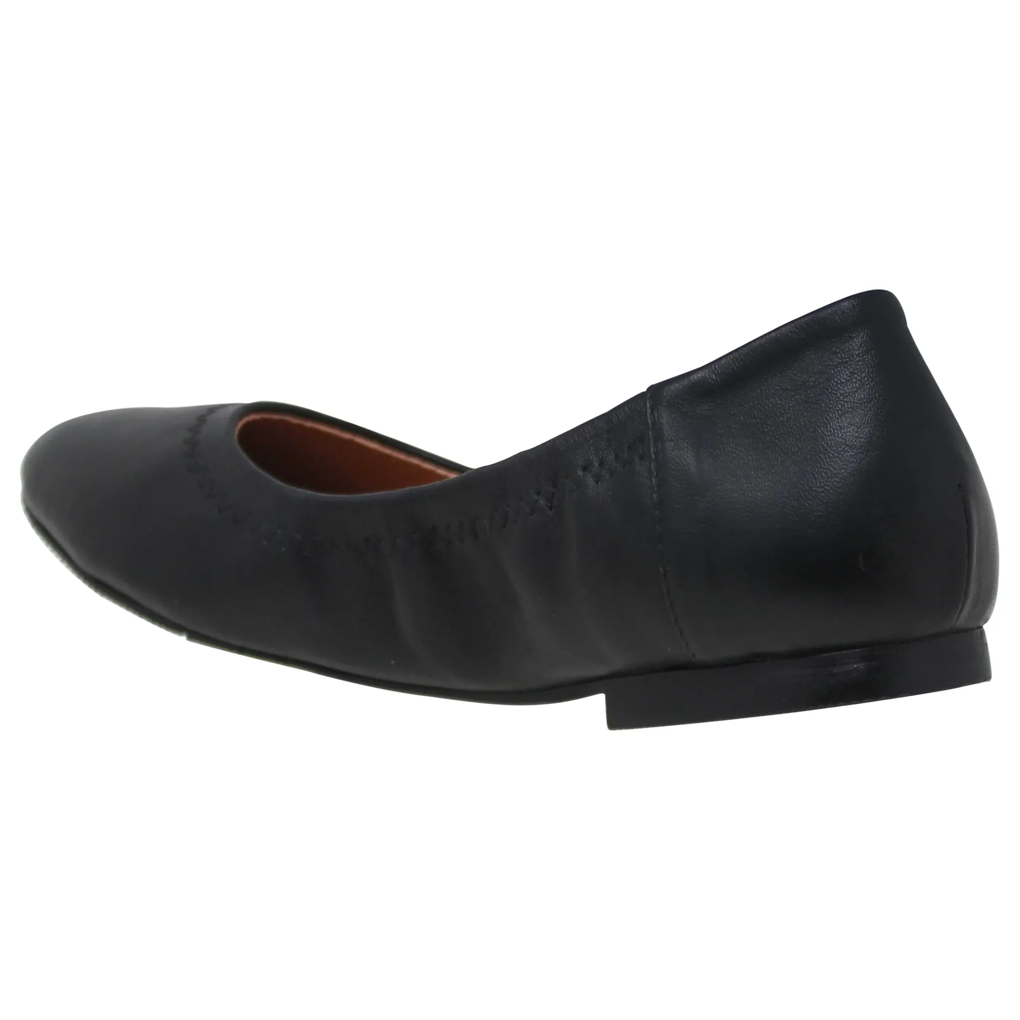 Black Ballet Flats Round Toe Genuine Leather Elastic Side
