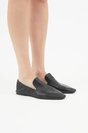 Black Leather Elasticized Flat