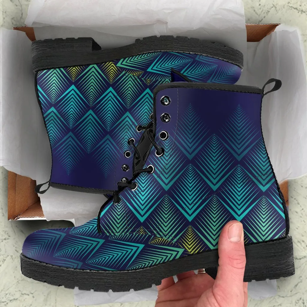 Combat Boots - 3D Pattern | Boho Shoes, Women's Boots, Vegan Leather Lace Up Boots, Handmade Lace Up Boots, Women's Boots, Custom Shoes