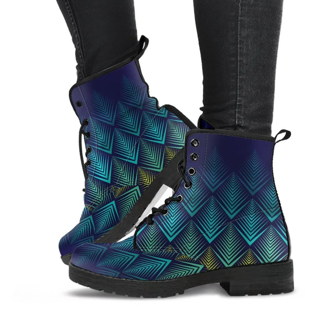 Combat Boots - 3D Pattern | Boho Shoes, Women's Boots, Vegan Leather Lace Up Boots, Handmade Lace Up Boots, Women's Boots, Custom Shoes