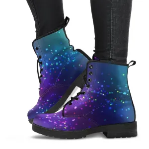 Combat Boots - Colorful Bokeh Rainbow Stars | Custom Shoes, Women's Boots, Vegan Shoes, Vegan Leather, Hippie Boots, 90s Boots, 2000s Boots
