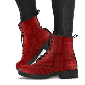 Combat Boots - Maroon Pattern | Red Boots, Boho Shoes, Handmade Lace Up Boots, Vegan Leather Lace Up Boots Women, 90s Boots, 2000s Boots