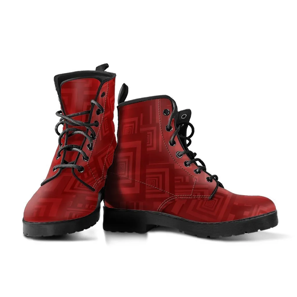 Combat Boots - Maroon Pattern | Red Boots, Boho Shoes, Handmade Lace Up Boots, Vegan Leather Lace Up Boots Women, 90s Boots, 2000s Boots