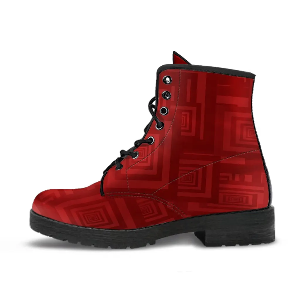 Combat Boots - Maroon Pattern | Red Boots, Boho Shoes, Handmade Lace Up Boots, Vegan Leather Lace Up Boots Women, 90s Boots, 2000s Boots
