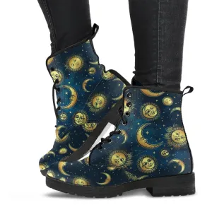 Combat Boots - Sun Moon Boots | Vegan Leather Lace Up Boots Women, Handmade Lace Up Boots, Women's Boots, Custom Shoes, Travel Shoes