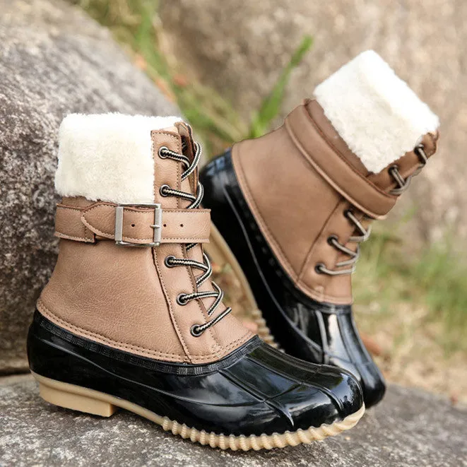 elveswallet Retro Warm Faux Wool Duck Boots