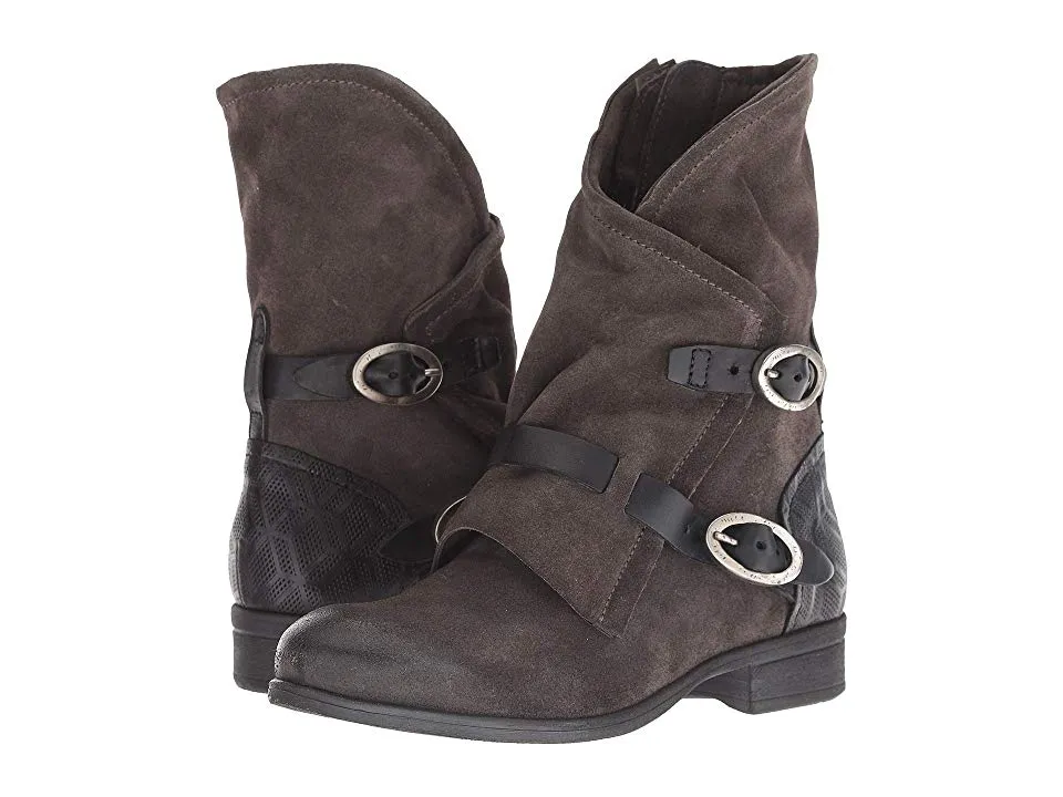 Miz Mooz Sydney Women's Black Two Buckle Rounded Toe Leather Ankle Boots