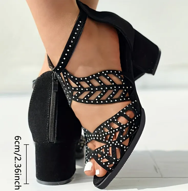 NEW Hollow Out Block Heel Sandals for Fashionable Women, Sz 9, Retails $82