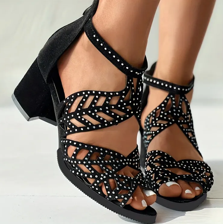 NEW Hollow Out Block Heel Sandals for Fashionable Women, Sz 9, Retails $82