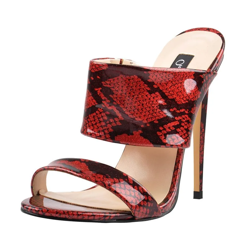 Open Toe Slip On Slide Snake High Heel Sandals