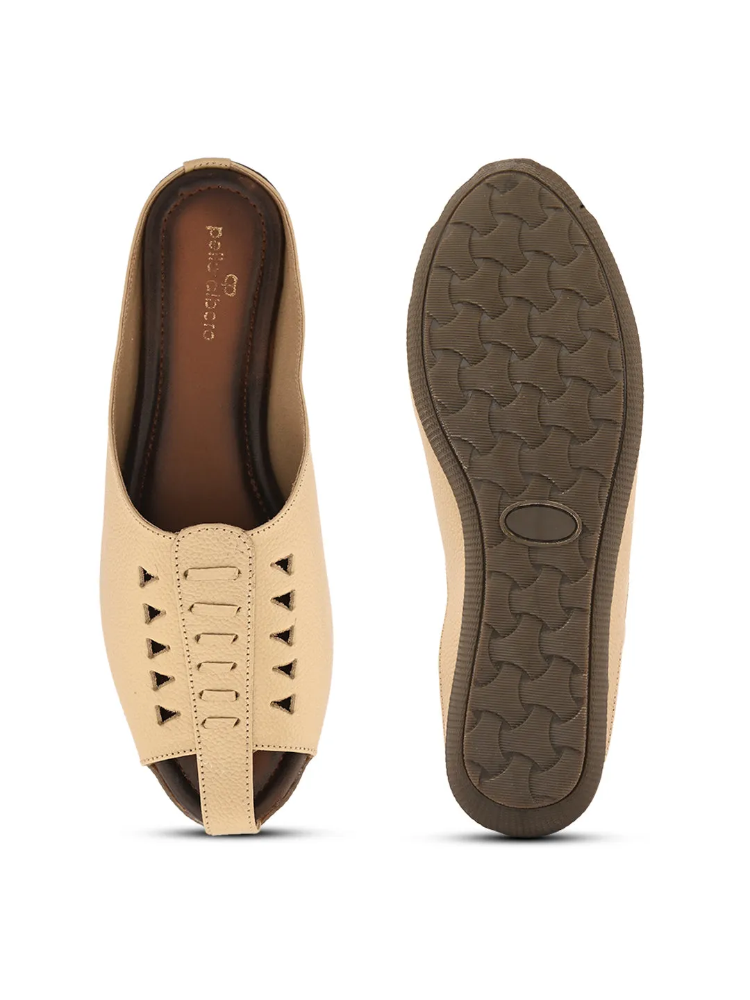 Pelle Albero Women Cream Leather Flat Mules