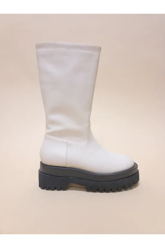 Soft Faux Leather Black Mid Calf Platform Boots
