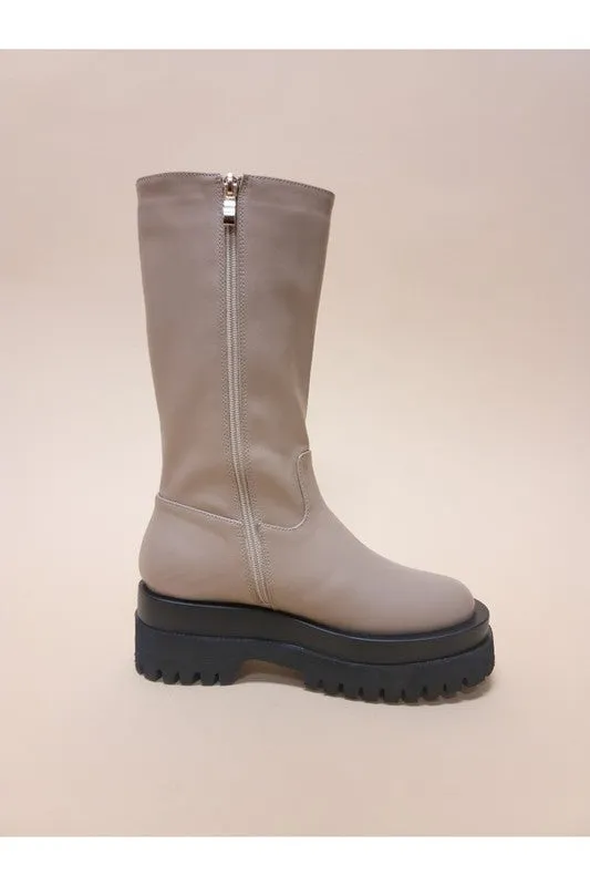 Soft Faux Leather Black Mid Calf Platform Boots