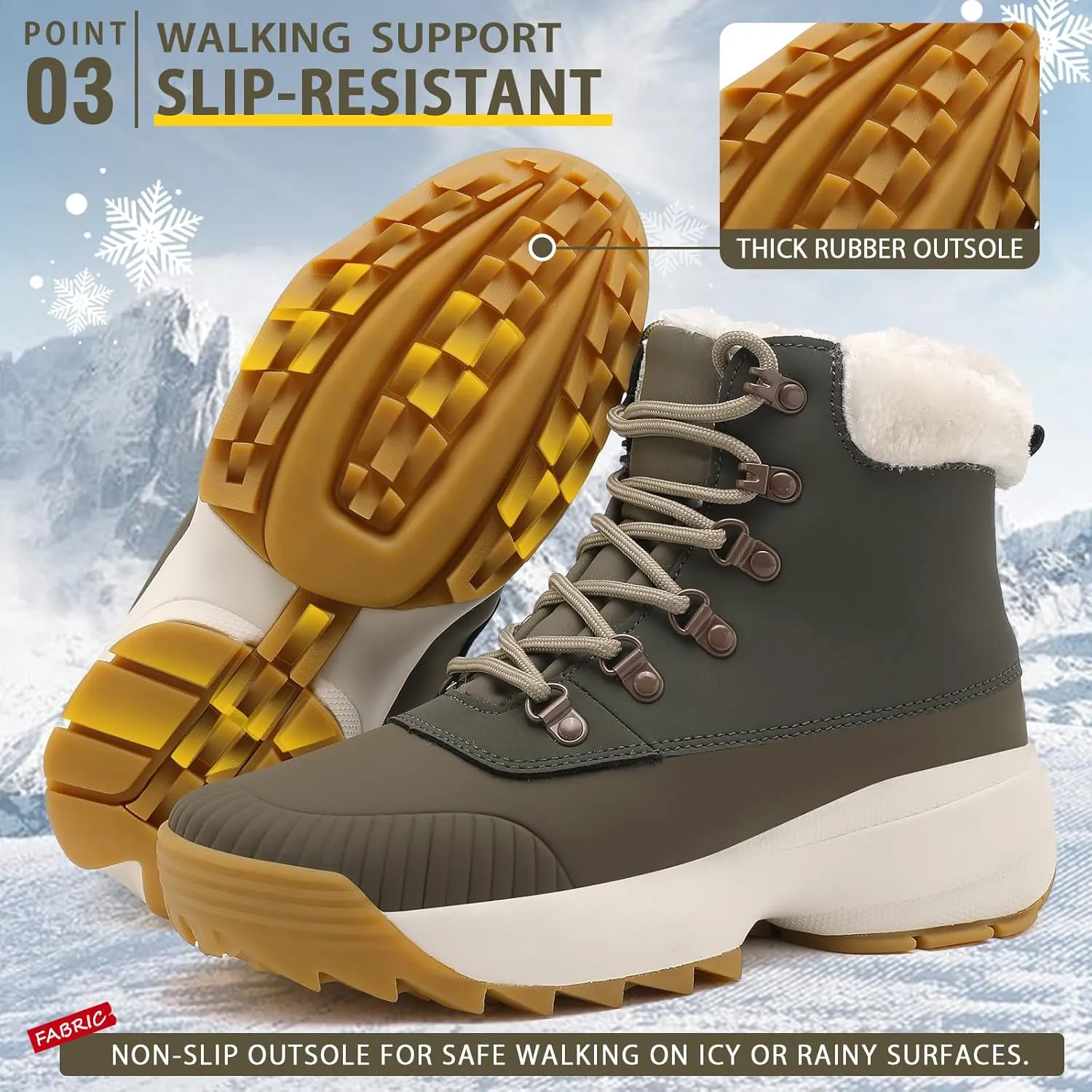 Waterproof Winter Snow Boots for WomenInsulated-Warm Fur-Lined BootiesNon-Slip Cushion Outdoor Walking BootsLightweight Comfortable Casual Suede Leather Short Boots
