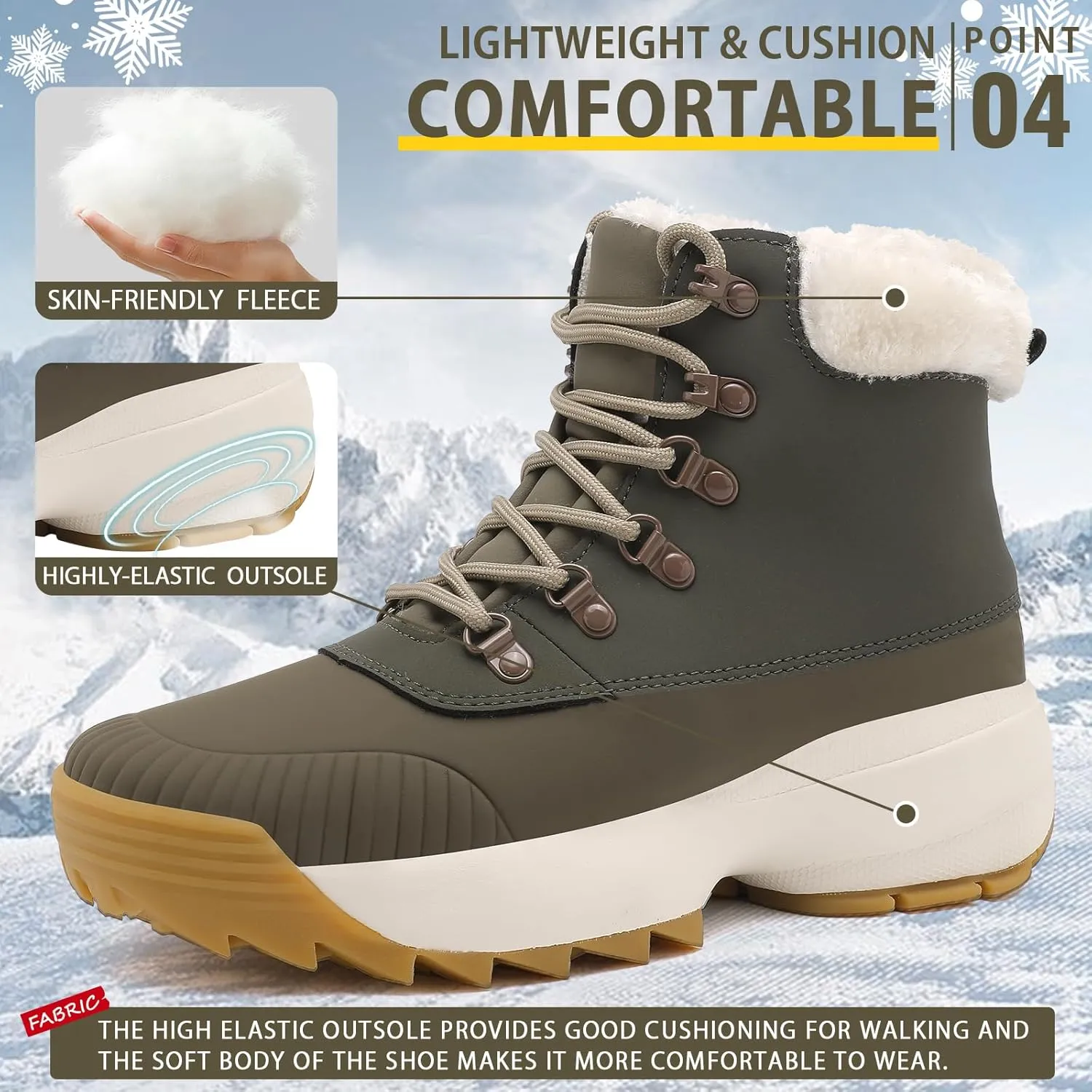 Waterproof Winter Snow Boots for WomenInsulated-Warm Fur-Lined BootiesNon-Slip Cushion Outdoor Walking BootsLightweight Comfortable Casual Suede Leather Short Boots