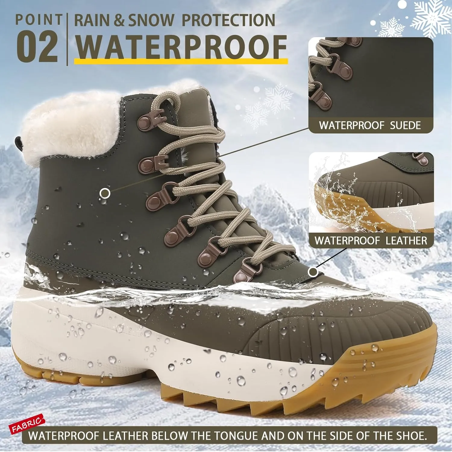 Waterproof Winter Snow Boots for WomenInsulated-Warm Fur-Lined BootiesNon-Slip Cushion Outdoor Walking BootsLightweight Comfortable Casual Suede Leather Short Boots