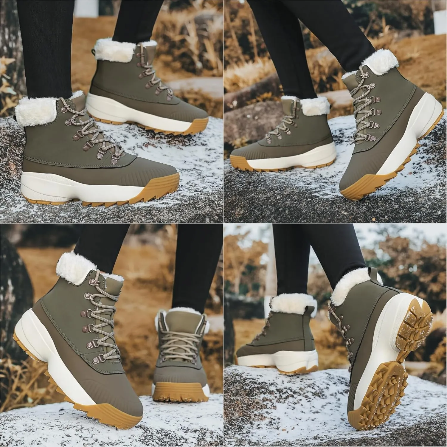 Waterproof Winter Snow Boots for WomenInsulated-Warm Fur-Lined BootiesNon-Slip Cushion Outdoor Walking BootsLightweight Comfortable Casual Suede Leather Short Boots