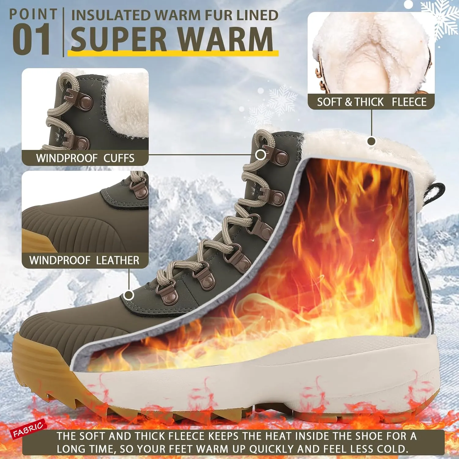 Waterproof Winter Snow Boots for WomenInsulated-Warm Fur-Lined BootiesNon-Slip Cushion Outdoor Walking BootsLightweight Comfortable Casual Suede Leather Short Boots
