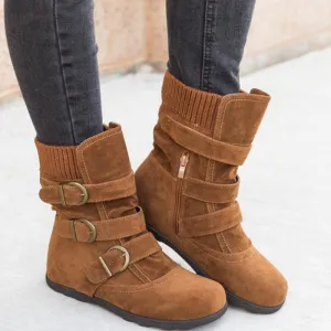 Winter Warm Suede Buckle Strap Casual Snow Boot