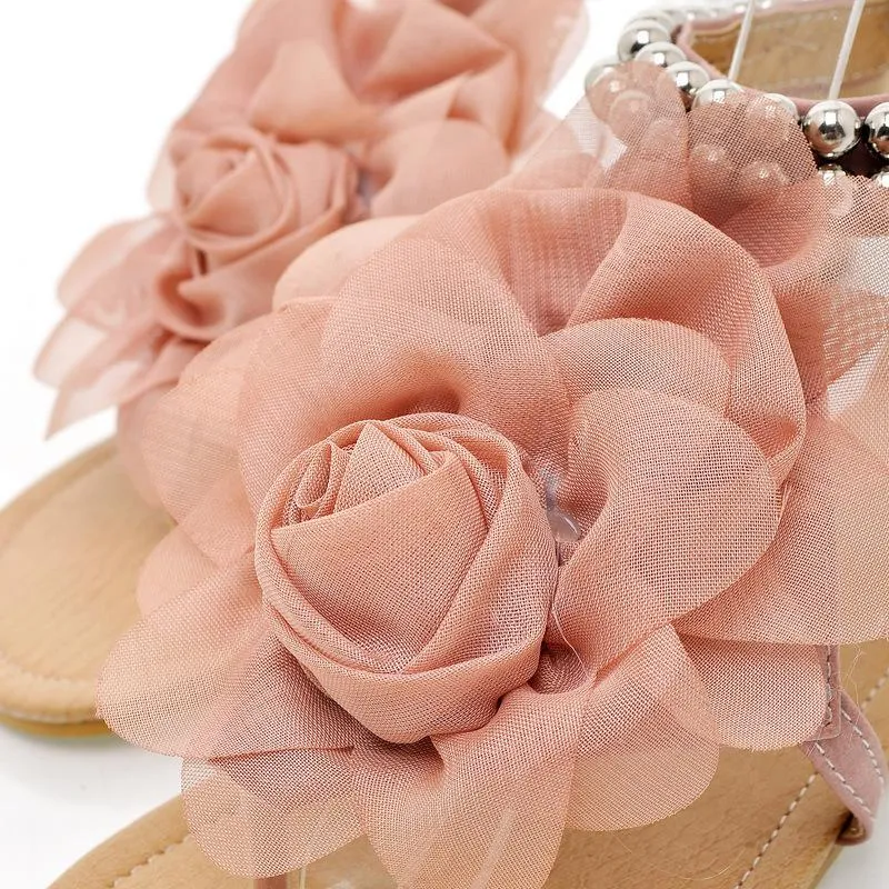 Women's big flower clip toe beach sandals boho beaded buckle strap sandals