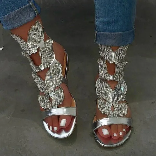 Women'S Fashion Flat Bow Rhinestone Sandals 09008747
