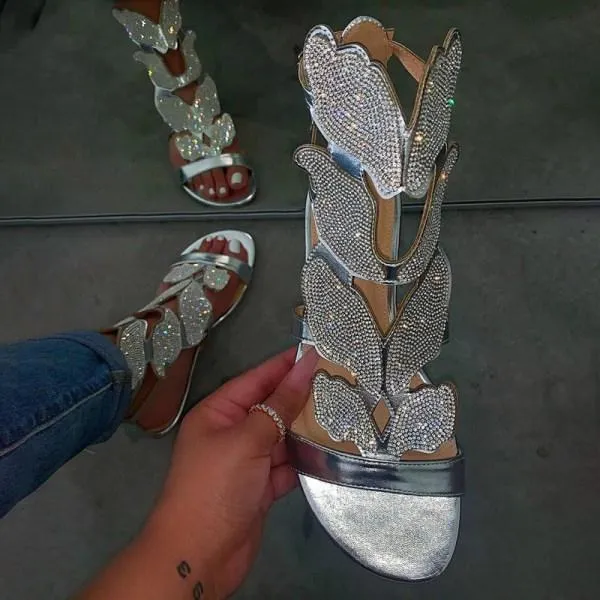 Women'S Fashion Flat Bow Rhinestone Sandals 09008747