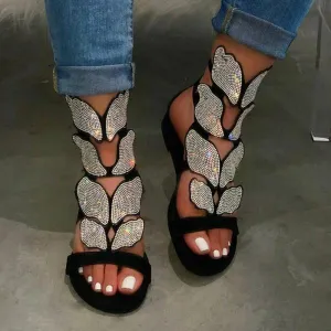 Women'S Fashion Flat Bow Rhinestone Sandals 09008747