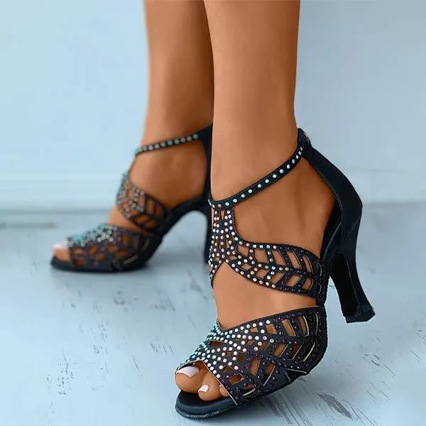 Women'S Stiletto Rhinestone Hollow Fish Mouth Sandals 65154599C