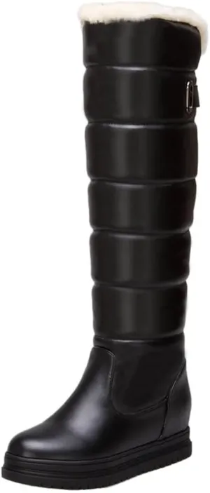 Women's Winter Knee High Snow Boots Tall Waterproof Rain Pull On Warm Fur Lined Wide Calf Snow Boot