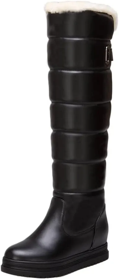 Women's Winter Knee High Snow Boots Tall Waterproof Rain Pull On Warm Fur Lined Wide Calf Snow Boot
