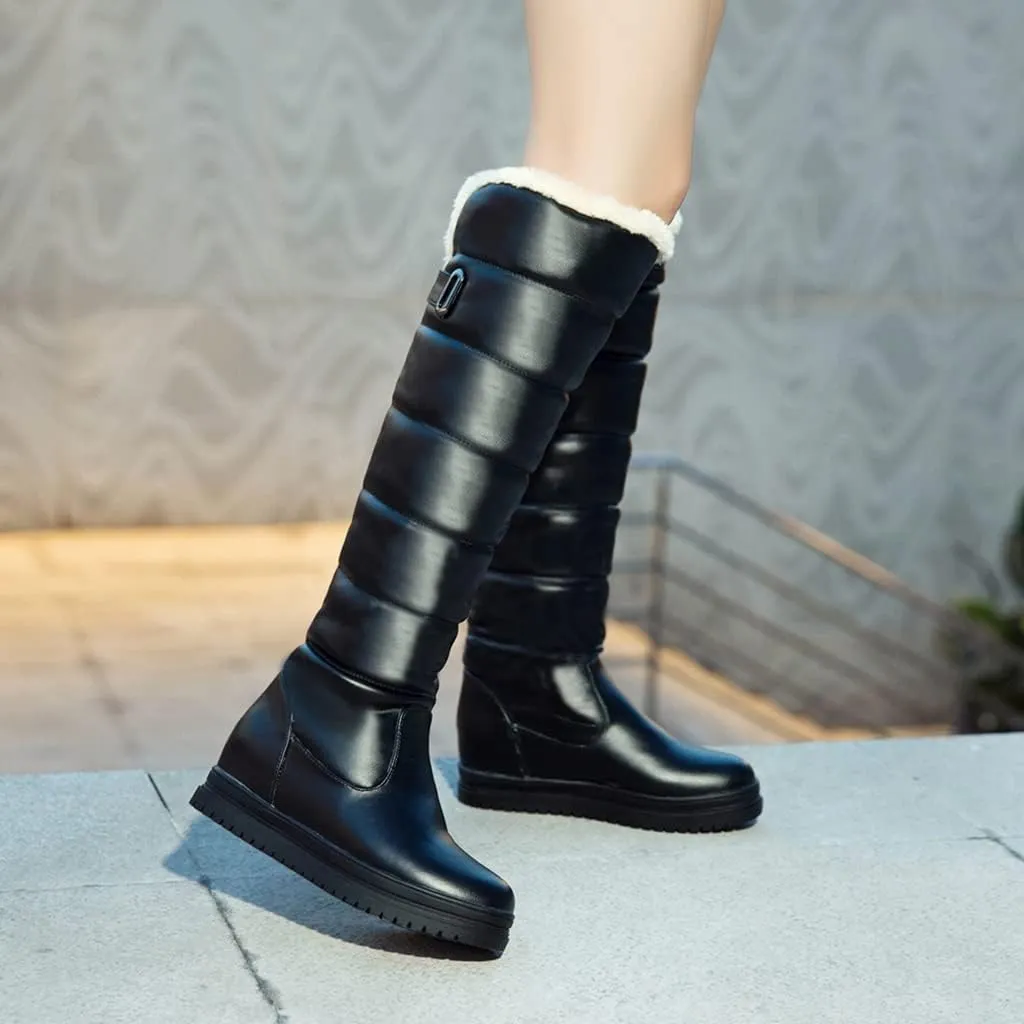 Women's Winter Knee High Snow Boots Tall Waterproof Rain Pull On Warm Fur Lined Wide Calf Snow Boot
