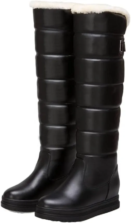 Women's Winter Knee High Snow Boots Tall Waterproof Rain Pull On Warm Fur Lined Wide Calf Snow Boot