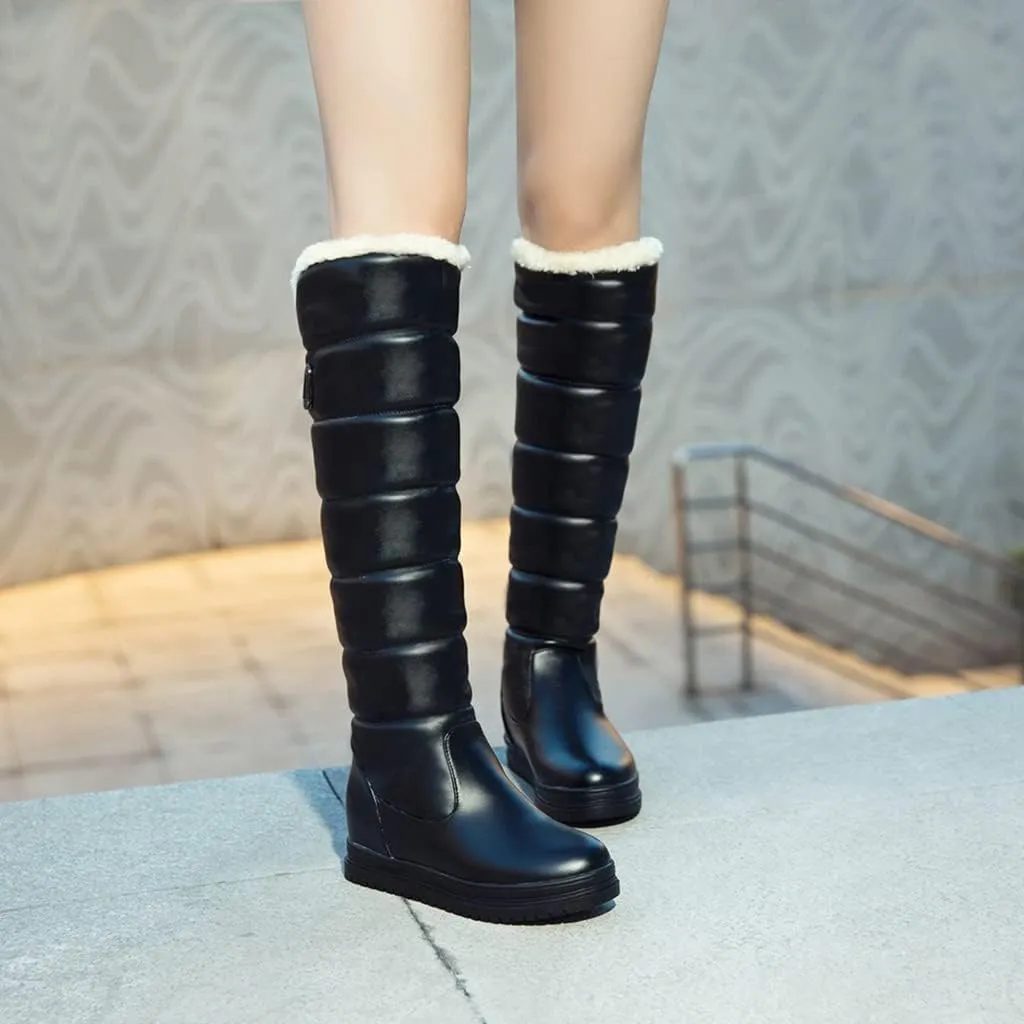 Women's Winter Knee High Snow Boots Tall Waterproof Rain Pull On Warm Fur Lined Wide Calf Snow Boot