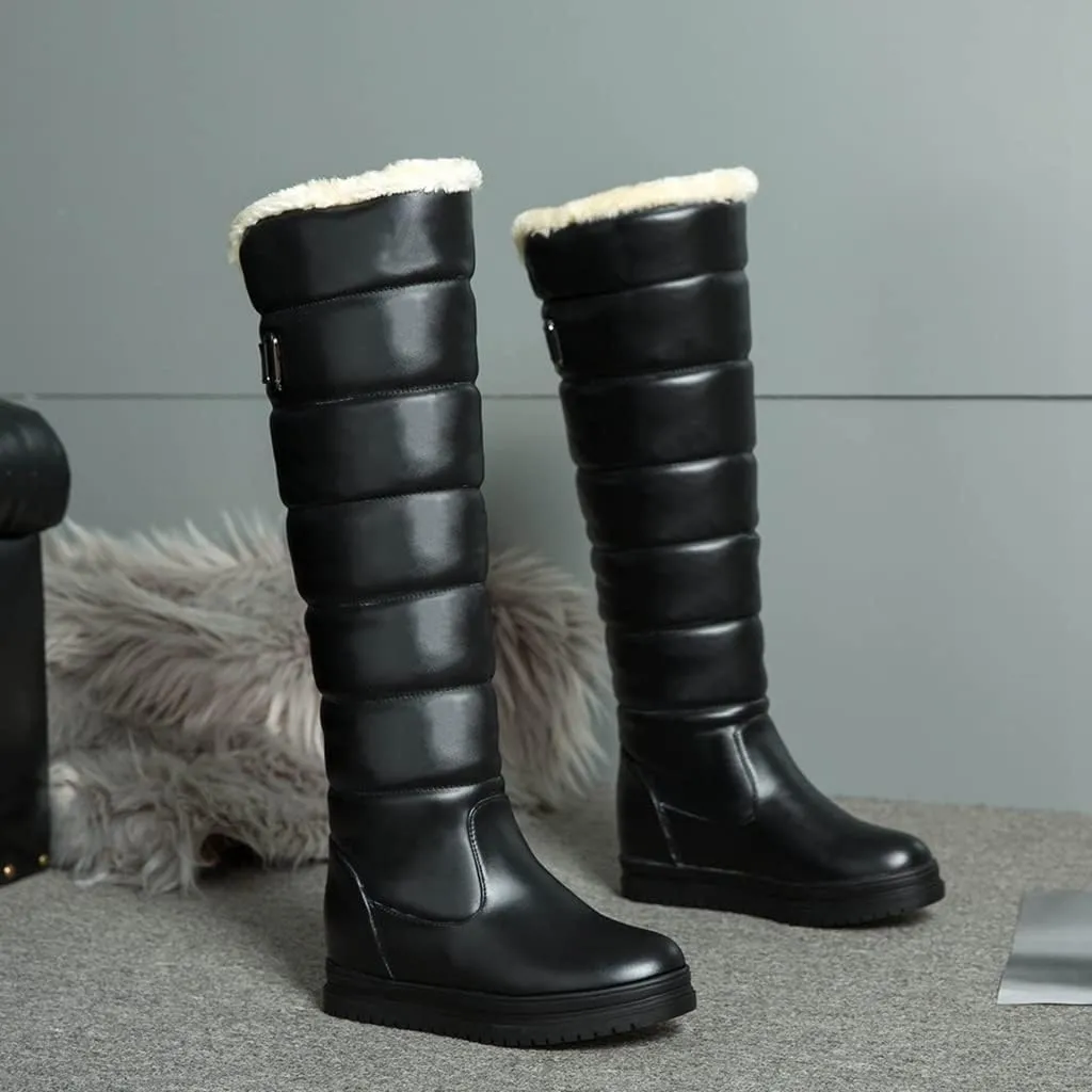Women's Winter Knee High Snow Boots Tall Waterproof Rain Pull On Warm Fur Lined Wide Calf Snow Boot