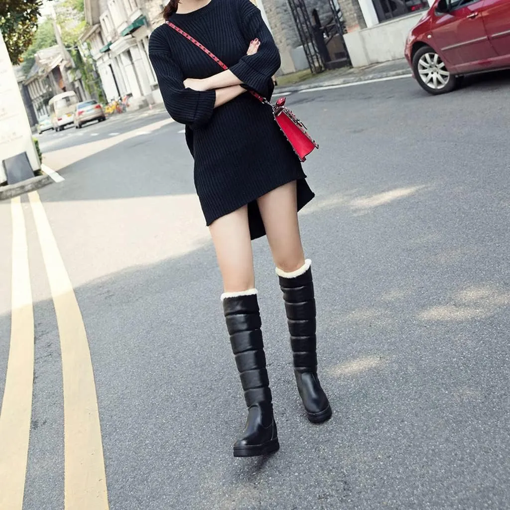 Women's Winter Knee High Snow Boots Tall Waterproof Rain Pull On Warm Fur Lined Wide Calf Snow Boot