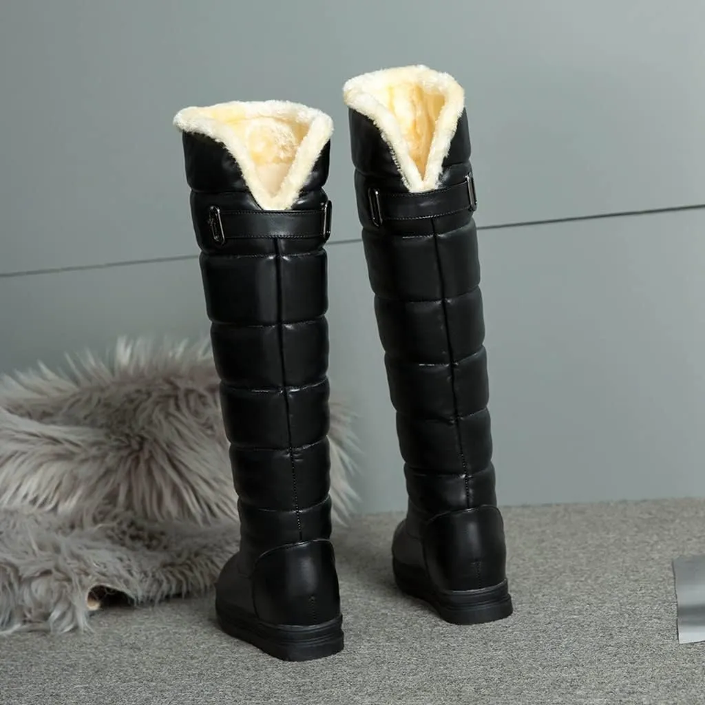 Women's Winter Knee High Snow Boots Tall Waterproof Rain Pull On Warm Fur Lined Wide Calf Snow Boot